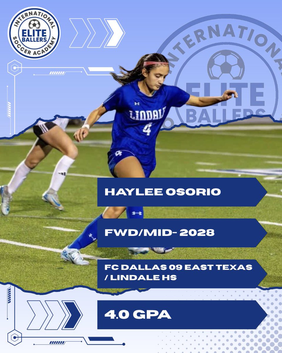 eliteballersisa's tweet photo. 🚨ATTENTION COACHES🚨

Name: Haylee Osorio
Position: FWD/MID
Class: 2028
Current Club/HS: FC Dallas 09s East Texas / Lindale HS
GPA: 4.0
Intended Major: Kinesiology / Education 

🚨DM FOR HIGHLIGHTS/MORE INFO🚨

#collegesoccer #soccerplayer #soccerrecruit #uncommitted #studentathlete