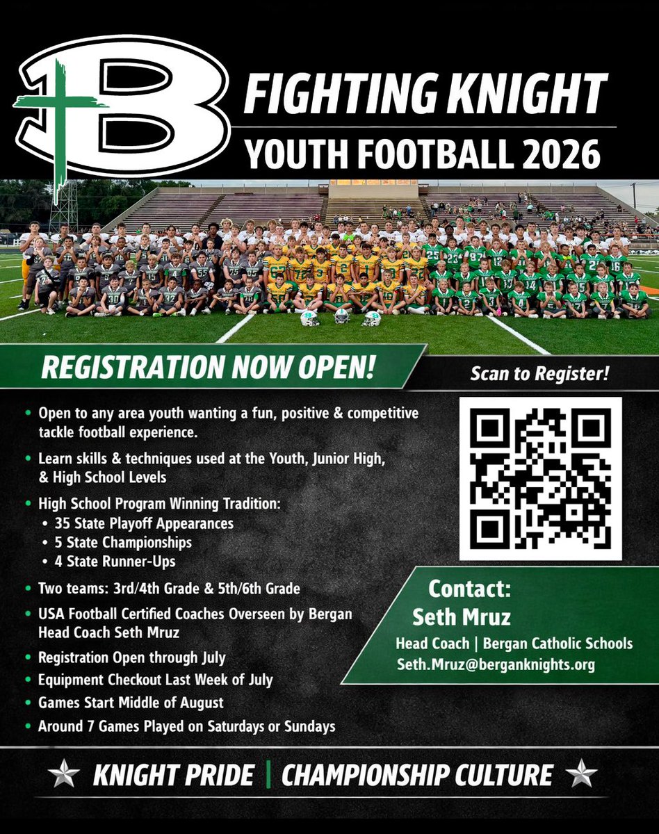 FightingKnights's tweet photo. Fighting Knight Youth Tackle Football Registration is now open!

Learn, Have Fun, &amp; Compete!

Scan the QR code or follow the link below!
#KnightPride

Link: https://t.co/5OuVn7WzDM https://t.co/0DZwZxEKoZ