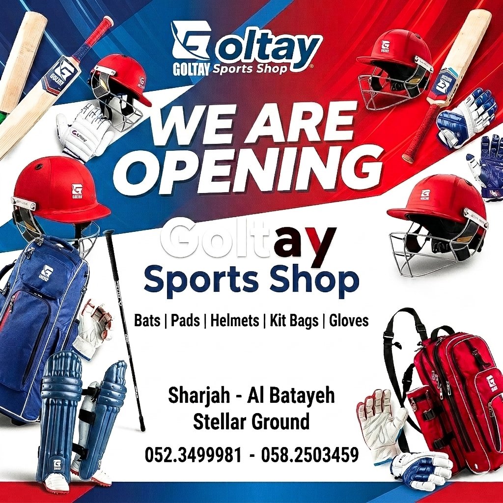 Goltaysports's tweet photo. We are Opening Goltay Sports Shop in Sharjah
Phone 052 349981 -- 058 2503459

#Cricket #CricketGear #CricketBat #CricketKit https://t.co/8k7s8vsgkX