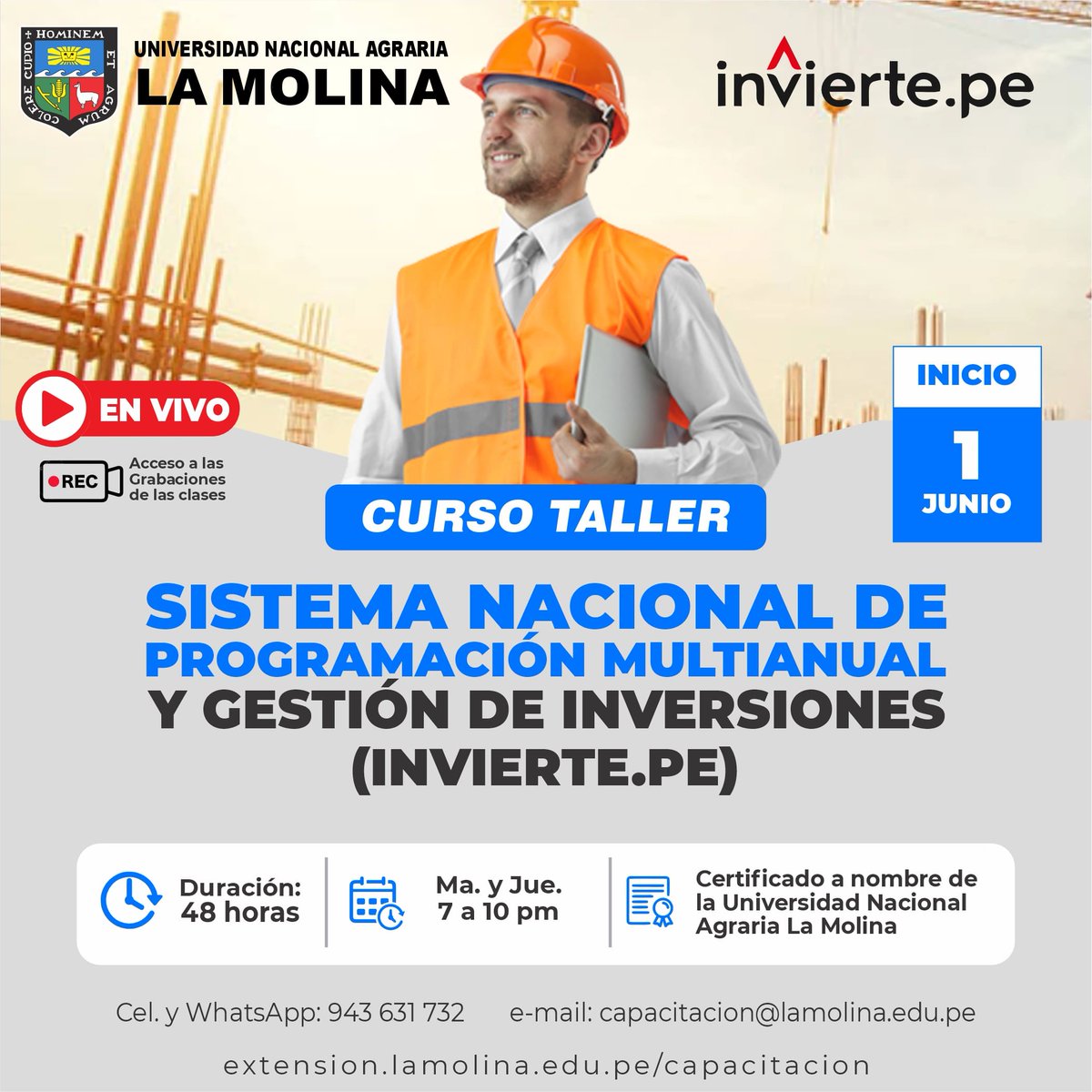 decpsunalm's tweet photo. SISTEMA NACIONAL DE PROGRAMACIÓN MULTIANUAL Y GESTIÓN DE INVERSIONES (https://t.co/kwZmfm9y9C) 🏗️📊

📅 1 Jun 26
⏰ Ma. y Jue. (7-10 pm) 
💻 Online en vivo

🚀Asegura tu vacante
capacitacion@lamolina.edu.pe
943 631 732 | https://t.co/tms5Mz8Uai

#InviertePE #GestionPublica https://t.co/lD61EdSaaa