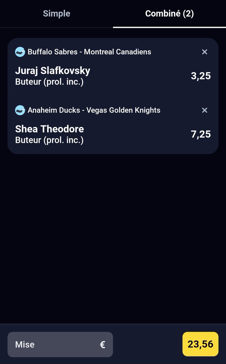 Capital_Pi's tweet photo. Hello la team, ça fait un bail 🥰 je poste 2 tickets. 

J'y crois de mon côté 🤞 

En simple ou en combi.

Base : Slafkovky - 3.25 

Au choix : Lacombe à domicile - 7.0 ou Shea Théodore - 7.25
 
🍀🍀🍀🍀 #Teamparieurs https://t.co/c5uAV2tbpd