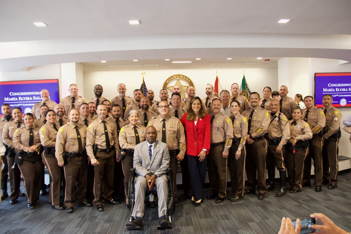 RepMariaSalazar's tweet photo. Today, I had the honor of recognizing the brave men and women who stand as guardians of our communities.

Our police officers, firefighters, paramedics, dispatchers, and first responders answer the call every day with courage, sacrifice, and an unwavering commitment to others, often in moments of uncertainty and danger.

They represent the very best of the American spirit, and South Florida is stronger and safer because of their service. 🇺🇸