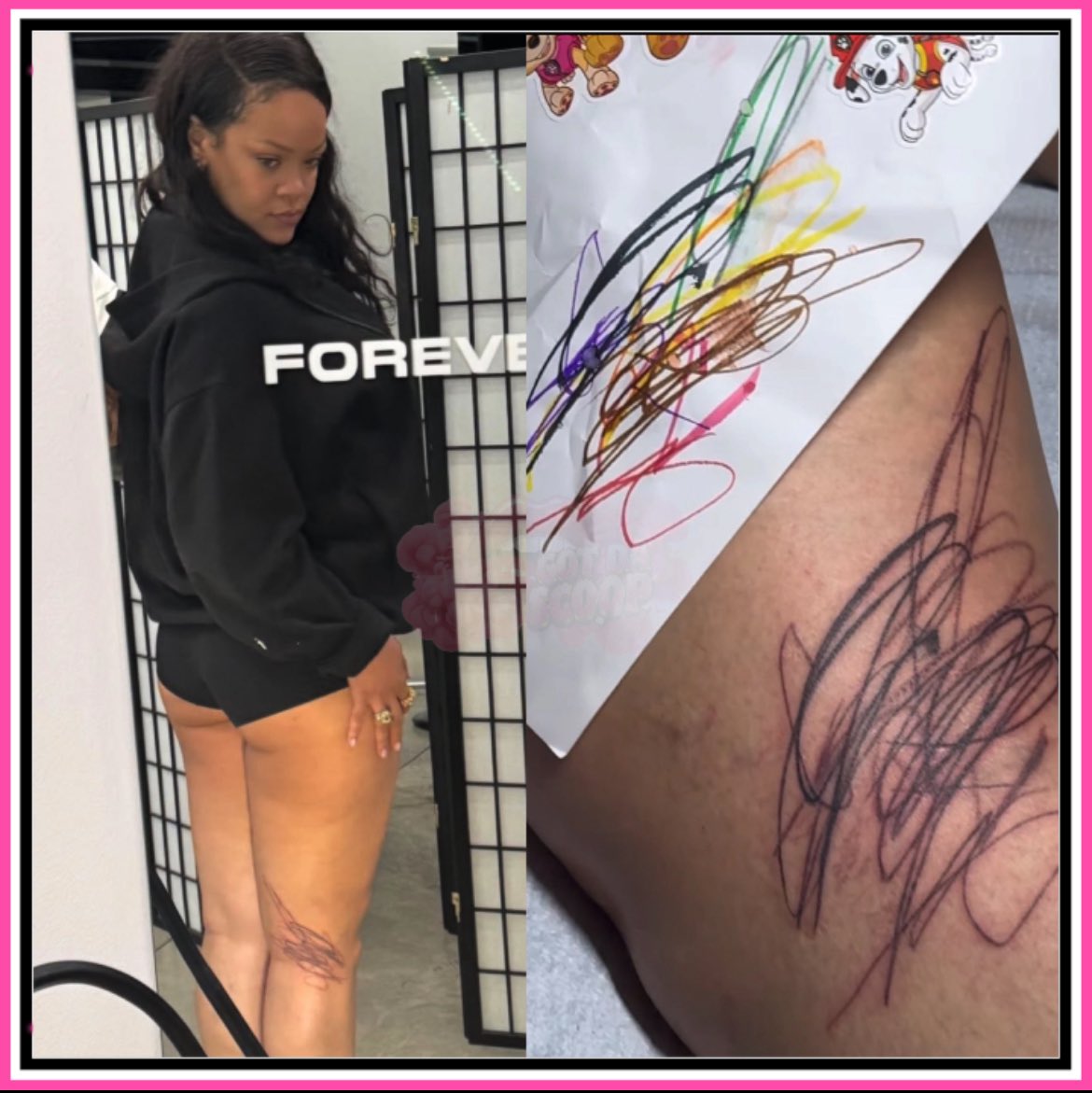 GotDaScoop's tweet photo. Rihanna tattoos her children’s little scribbles on her body. ✨ https://t.co/jAjOOtXYWQ