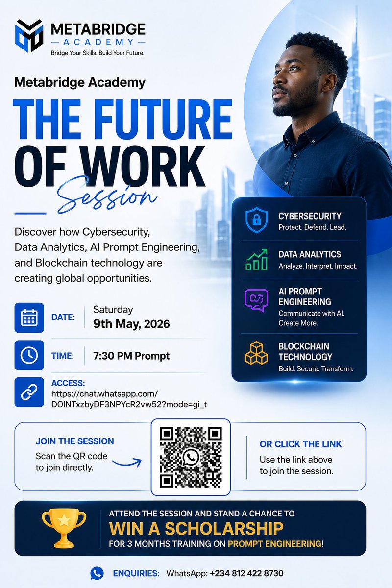 MetabridgeA's tweet photo. Don’t let your potential stay in “draft mode.” Upgrade your skills. Secure your future. Decode the digital economy.

Tomorrow’s session is fully encrypted with opportunities, no firewall can block the value you’re about to receive.
@sidrachain

Access: https://t.co/Tm9TbxbZI3 https://t.co/h9R3Z62CJO