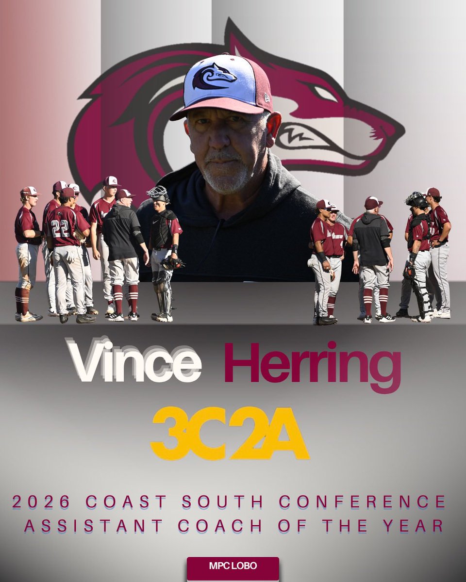 Lobos Baseball pitching coach has been chosen as the Coast South Conference Assistant Coach of the Year. #mpcbaseball