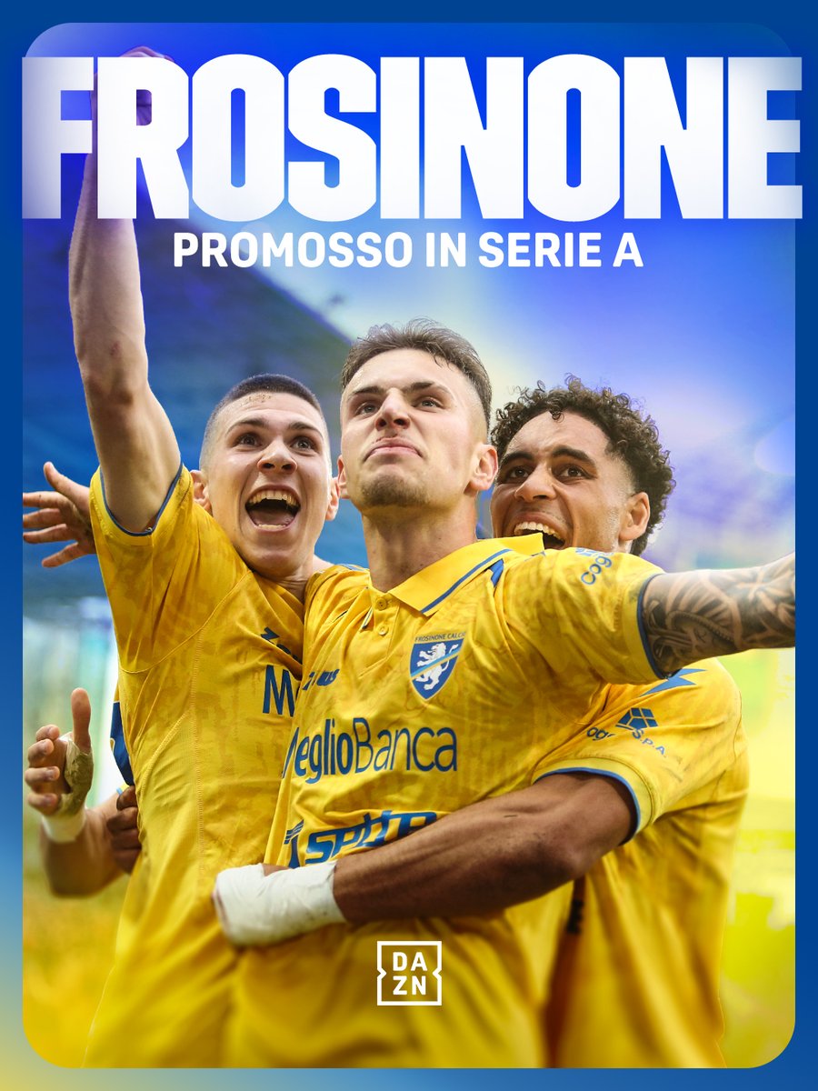 DAZN_IT's tweet photo. 𝐅𝐑𝐎𝐒𝐈𝐍𝐎𝐍𝐄 𝐩𝐫𝐨𝐦𝐨𝐬𝐬𝐨 𝐢𝐧 𝐒𝐄𝐑𝐈𝐄 𝐀 🥳💯
Un campionato STREPITOSO per gli uomini di Mister Alvini 👏

#Frosinone #SerieBKT #DAZN https://t.co/lic4d8HCrK