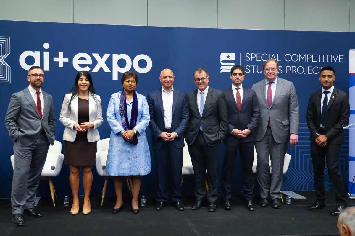 RwandaInUSA's tweet photo. At @scsp_ai’s #AIExpoDC, hosted by @AtlanticCouncil, @AmbMukantabana joined U.S., UAE & Chilean ministers in discussing the future of AI. She highlighted Rwanda’s vision: building domestic capability, investing in talent, strengthening partnerships, and ensuring AI delivers practical value for citizens.