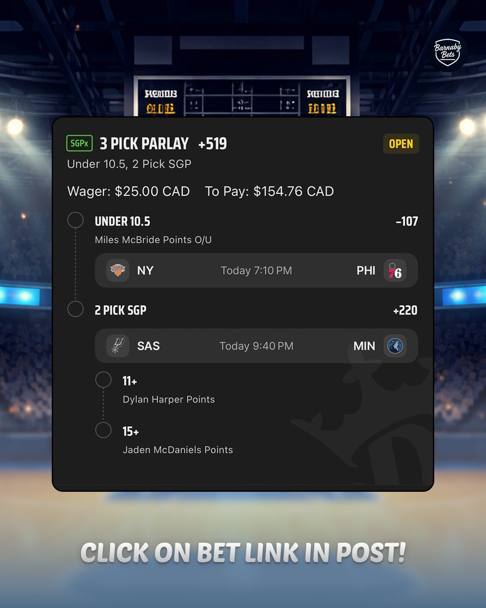 NBA FRIDAY PARLAY +519 🏀🚀

Tail here 👇
bit.ly/3OR9Ir9

Leave a ❤️ if tailing &amp; follow for more!
📊 <a href="/yourlinemate/">Linemate</a> 

#NBA #GamblingX #GamblingTwitter