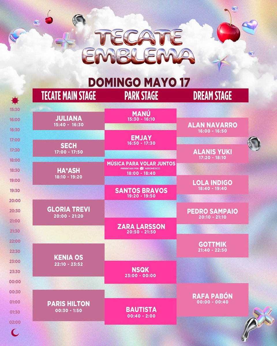 ¡HABEMUS HORARIOS! ✨🤯 Estamos a una semana del <a href="/TecateEmblema/">Tecate Emblema</a> y por fin podremos organizar nuestros horarios 🔥 

¿A quién no te vas a perder? 

#OyeMusica #TecateEmblema #Emblema