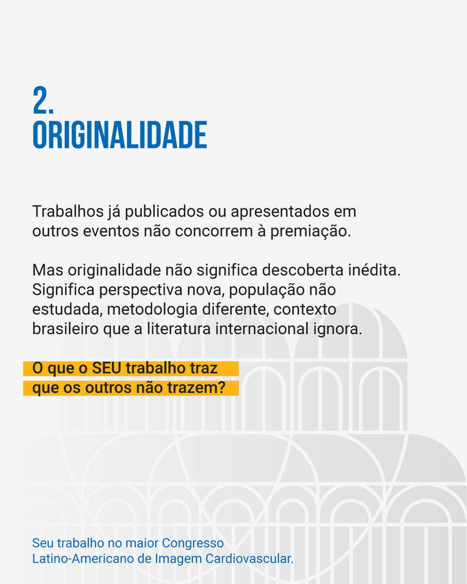 CongressodoDIC's tweet photo. A comissão científica do DIC26 avalia 5 critérios nas submissões.

O mais ignorado: coerência entre objetivos, resultados e conclusões.

O carrossel completo está no https://t.co/RmHvEAqlHL. Prazo: 30 de junho.

https://t.co/hl83JDoast 

#DIC26 #ImagemCardiovascular https://t.co/Bg4XkjMtAf