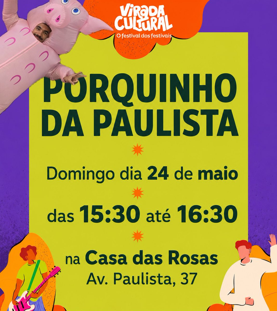 fui convidado pela CASA DAS ROSAS pra participar da Virada Cultural lá no museu 🩷🐷🥹
MINHA PRIMEIRA VEZ NA VIRADA CULTURAL
muito obrigado pela oportunidade de fazer parte disso viu… espero todos vocês lá pra gente cantar, dançar e viver esse momento juntinhos 💕🐷