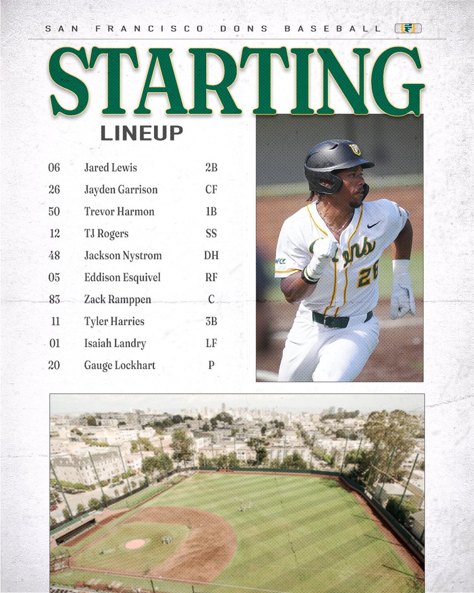SFDonsBaseball's tweet photo. Starters against the Bulldogs 🫡

#USFDons | #WCCsports https://t.co/BefLBmPnZv
