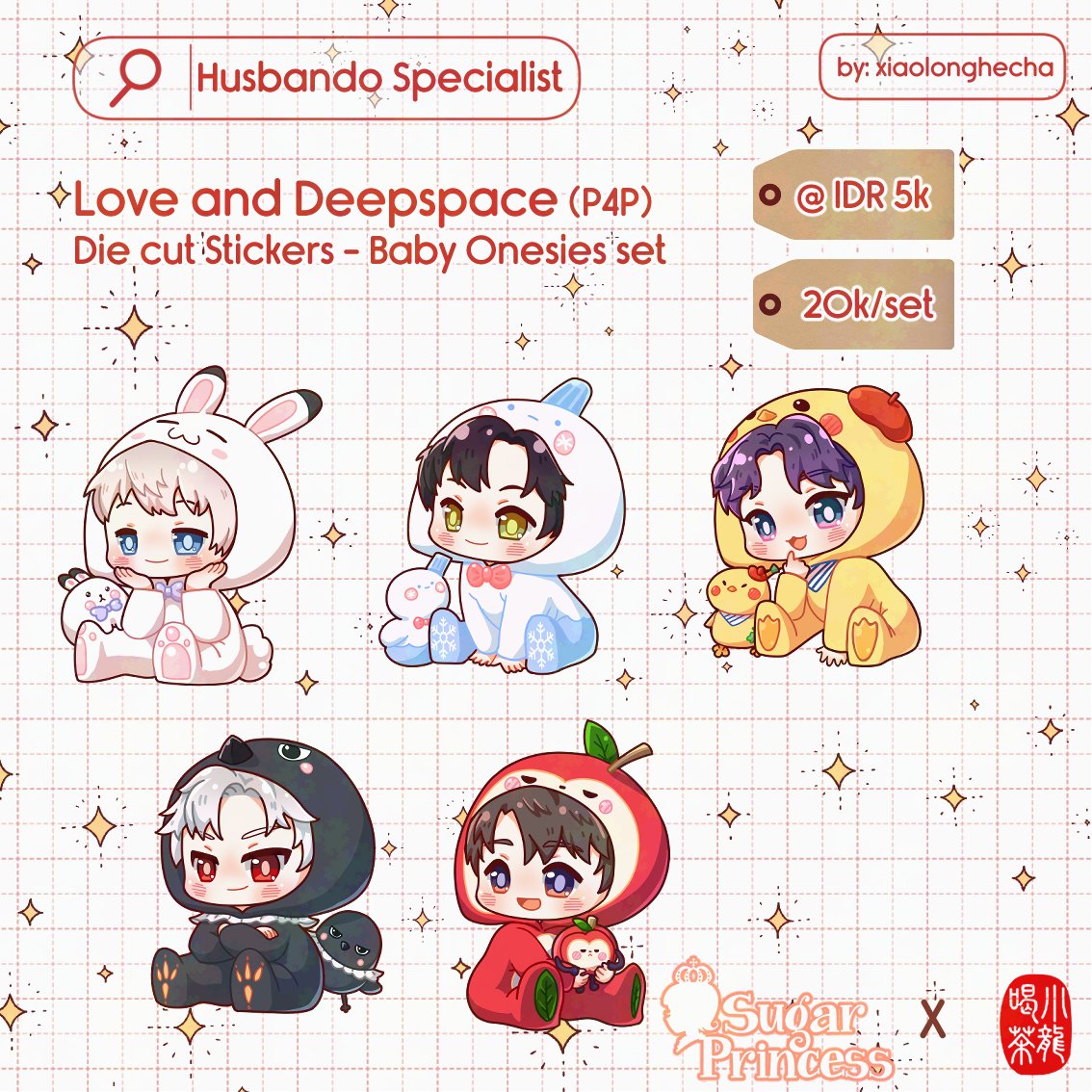 xiaolonghecha's tweet photo. Sticker section part 3!! Collab with @suga_puri 
#comifuro22 #comifuro22catalogue 
📌Husbando Specialist - N47 
📂: Love and Deepspace https://t.co/ooDxdgxrDi