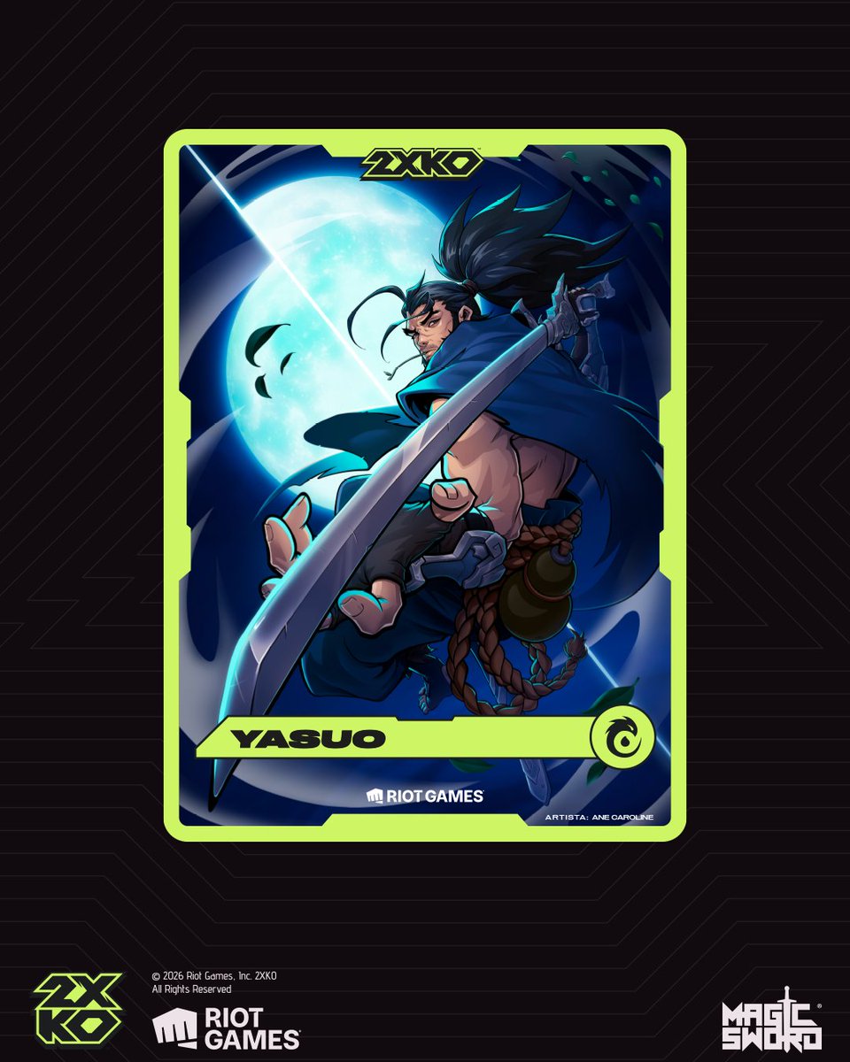 MagicSwordHQ's tweet photo. Face the wind. Yasuo is here!

Proud to reveal that the 2XKO promo cards featured at the Riot Games booth during Gamescom Latam were created by our team ⚔️

Artist Ane Caroline also shared a few thoughts behind the creative process and the experience of illustrating Yasuo. https://t.co/AEaZ5dNOz7