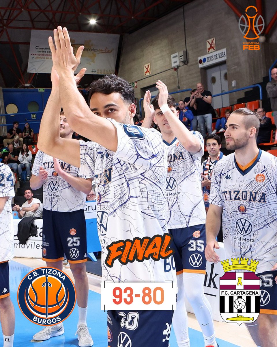 cb_tizona's tweet photo. PRIMERA FEB J.34| Final del partido. Despedimos la temporada con la décima victoria. ¡Muchas gracias por el apoyo incondicional, afición!

⏰ 4ºC/ 0:00
Grupo Ureta Tizona 9⃣3⃣
Grupo Caesa Seguros FC Cartagena CB 8⃣0⃣

#SomosTizona #EspírituTizona #HastaLaÚltimaBatalla #PrimeraFEB https://t.co/8JaBtl6fwi