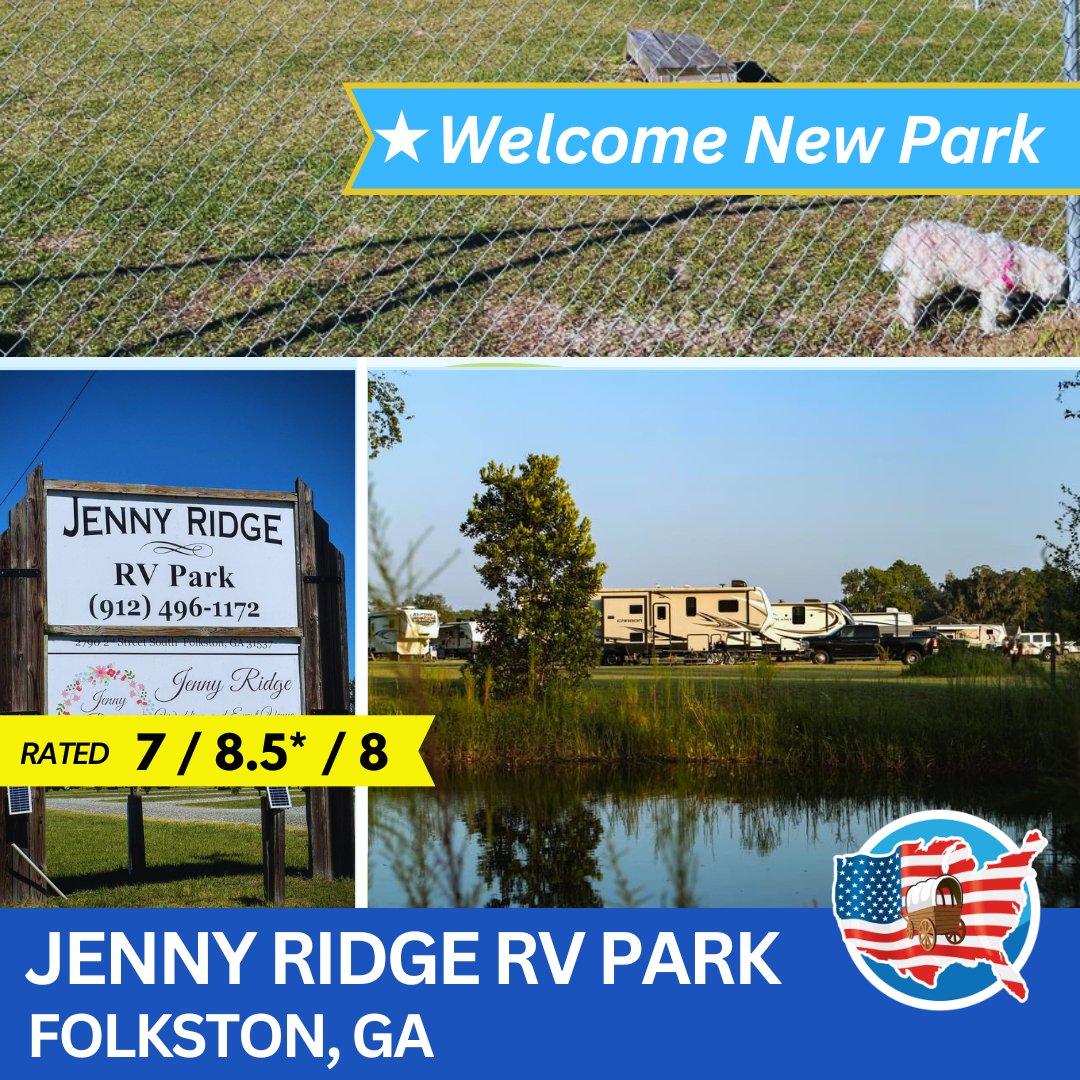 PassportAmerica's tweet photo. 📍 Folkston, Georgia - Jenny Ridge RV Park offers quiet full hookup pull thrus in southeast GA. Enjoy a peaceful atmosphere, clean facilities, nature trail and pond, a clubhouse, and a location less than a mile from town and outdoor adventures in Okefenokee National Wildlife Refuge.🌲

🔗https://t.co/mM20gW4VLs