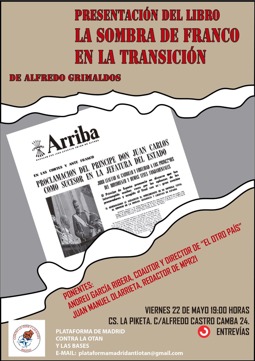 Acto muy importante para apuntar en la agenda. Es imposible entender el lodazal actual sin comprender bien ese tiempo de mentira, de infamia, de torturas y asesinatos que llamaron transición a la democracia. Ponentes excepcionales y el libro de Alfredo Grimaldos imprescindible.