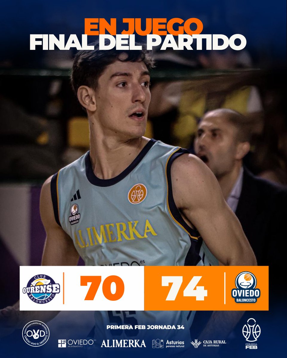 oviedocb's tweet photo. 🏆  #PrimeraFEB J34

¡Qué manera de sufrir... pero victoria! 💪

¡Próxima parada, playoffs! 🫡

🔵 https://t.co/II41hEZacU Ourense 70
🟠 Alimerka OCB 74

📊 https://t.co/lY5PC2IjQv

#alimerkaocb
#yosoyocb https://t.co/e1gY17If3M