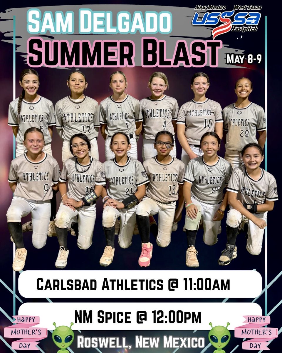 AMGarcia2032's tweet photo. Back at it again this Mother’s Day weekend! 🖤🩶🤍

Join us tomorrow as we hit the field for the Sam Delgado Summer Blast in Roswell, NM! Bracket play starts immediately after pool games, so it’s shaping up to be a long Saturday full of competition and hustle. https://t.co/bru5TDNdWW