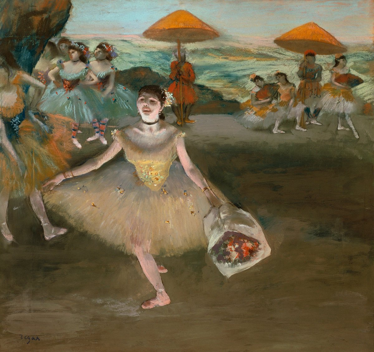 beyoncé in a jean paul gaultier s/s 2003 haute couture silk organza and tulle dress for elle // ‘dancer with a bouquet bowing’ (1877) by french impressionist artist edgar degas