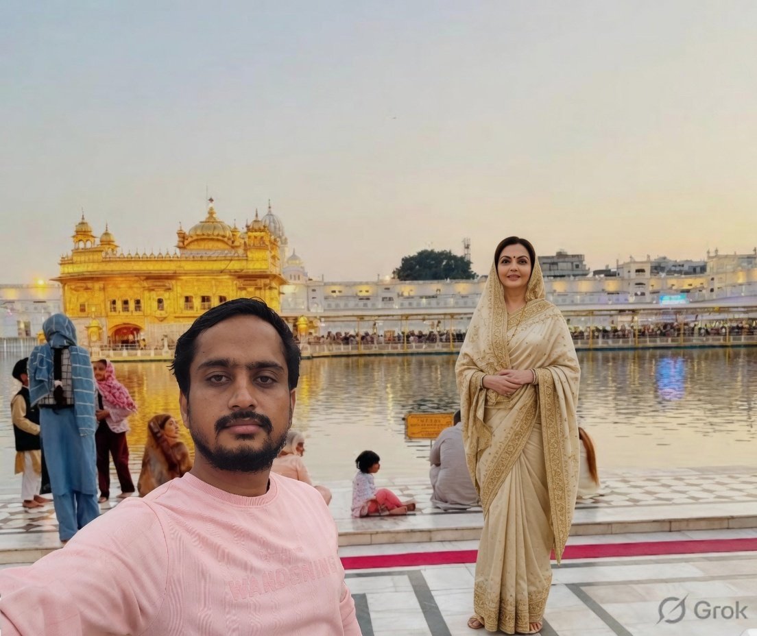 NittoRai's tweet photo. Selfie with nita ambani in golden temple #nitaambani #goldenemple https://t.co/s7p8zeGuU8