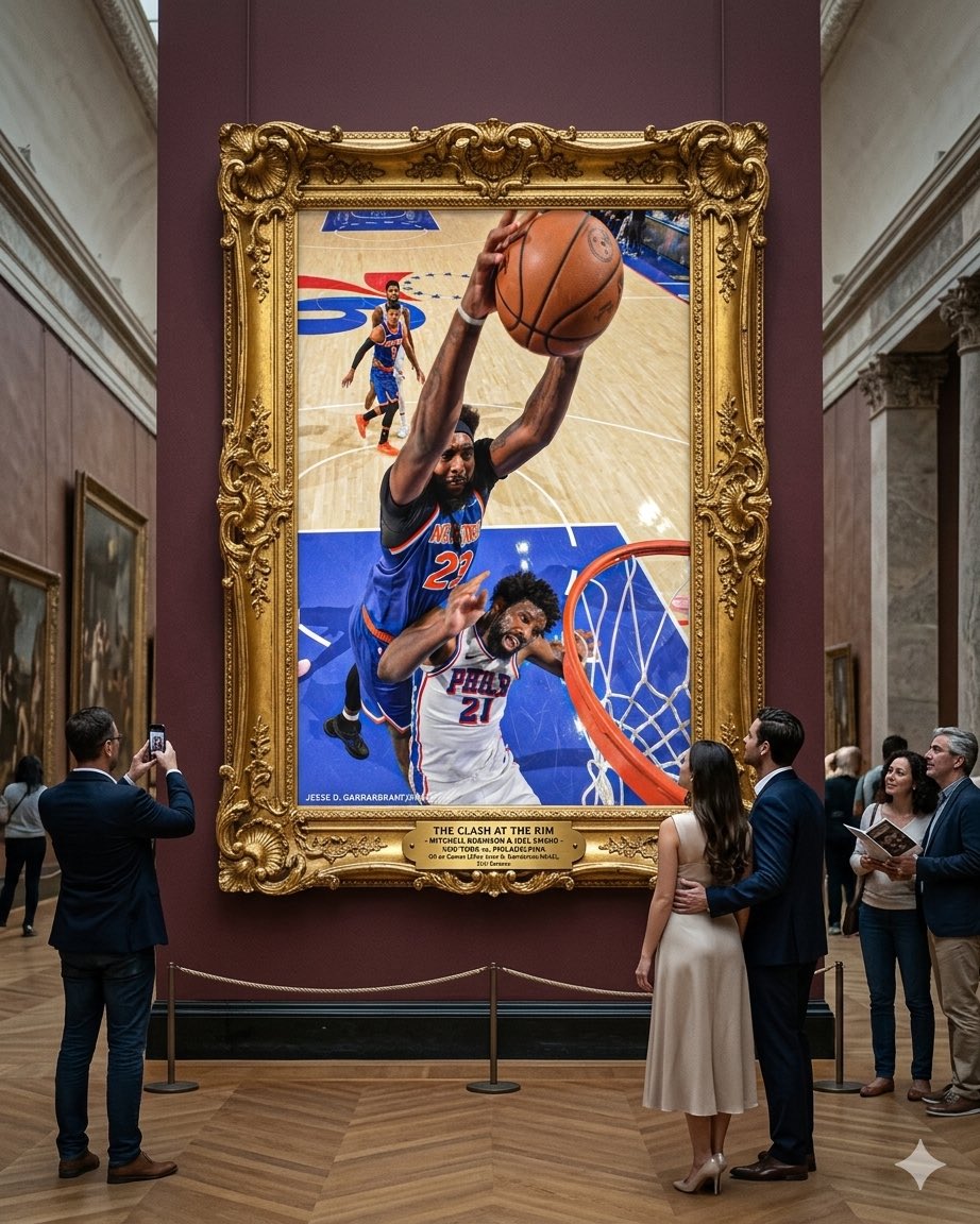 The_Foti's tweet photo. Already the hottest attraction at The Louvre #knicks #mitch #embidsucks https://t.co/D7NoECRrwn