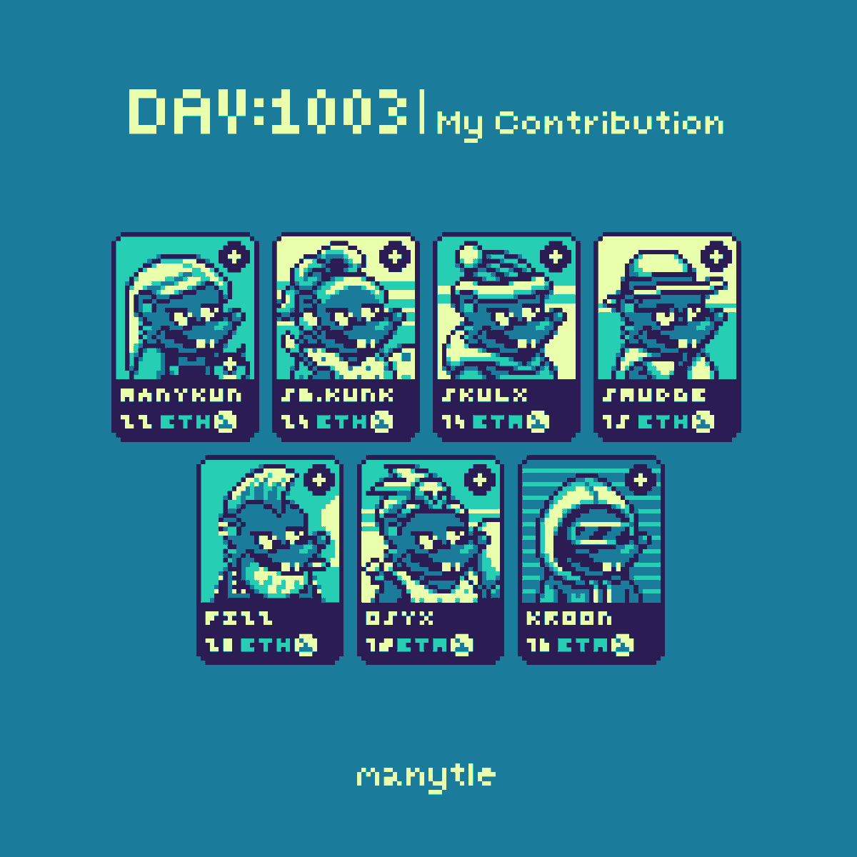 manytle's tweet photo. Day #1003: CryptoSkunks on @basepaint_xyz 
Here are all my CryptoSkunks from the canvas yesterday. https://t.co/n3W3e9jUaA