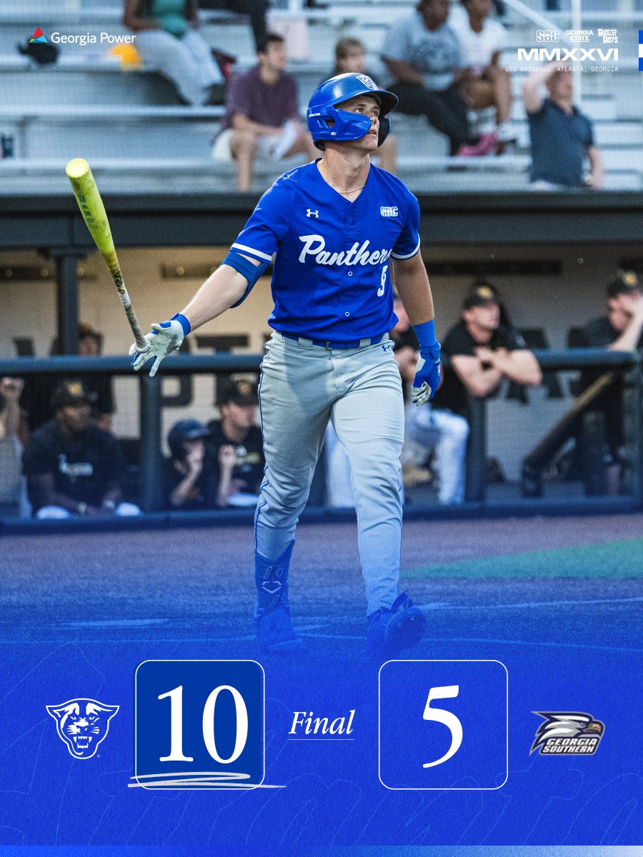 GSU_Base's tweet photo. 𝙋𝙖𝙣𝙩𝙝𝙚𝙧𝙨 𝙒𝙞𝙣 𝙩𝙝𝙚 𝙎𝙚𝙧𝙞𝙚𝙨!!

Georgia State secures the first series win in Statesboro in program history!

#LightItBlue | #BLB https://t.co/586imzOWkQ
