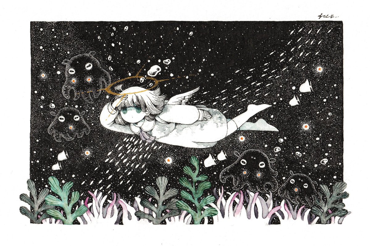 波のドレスをきて美しく/原画イラスト　メンダコ みんなのメンダコ展』での原画展示作品になります 明日までの展示