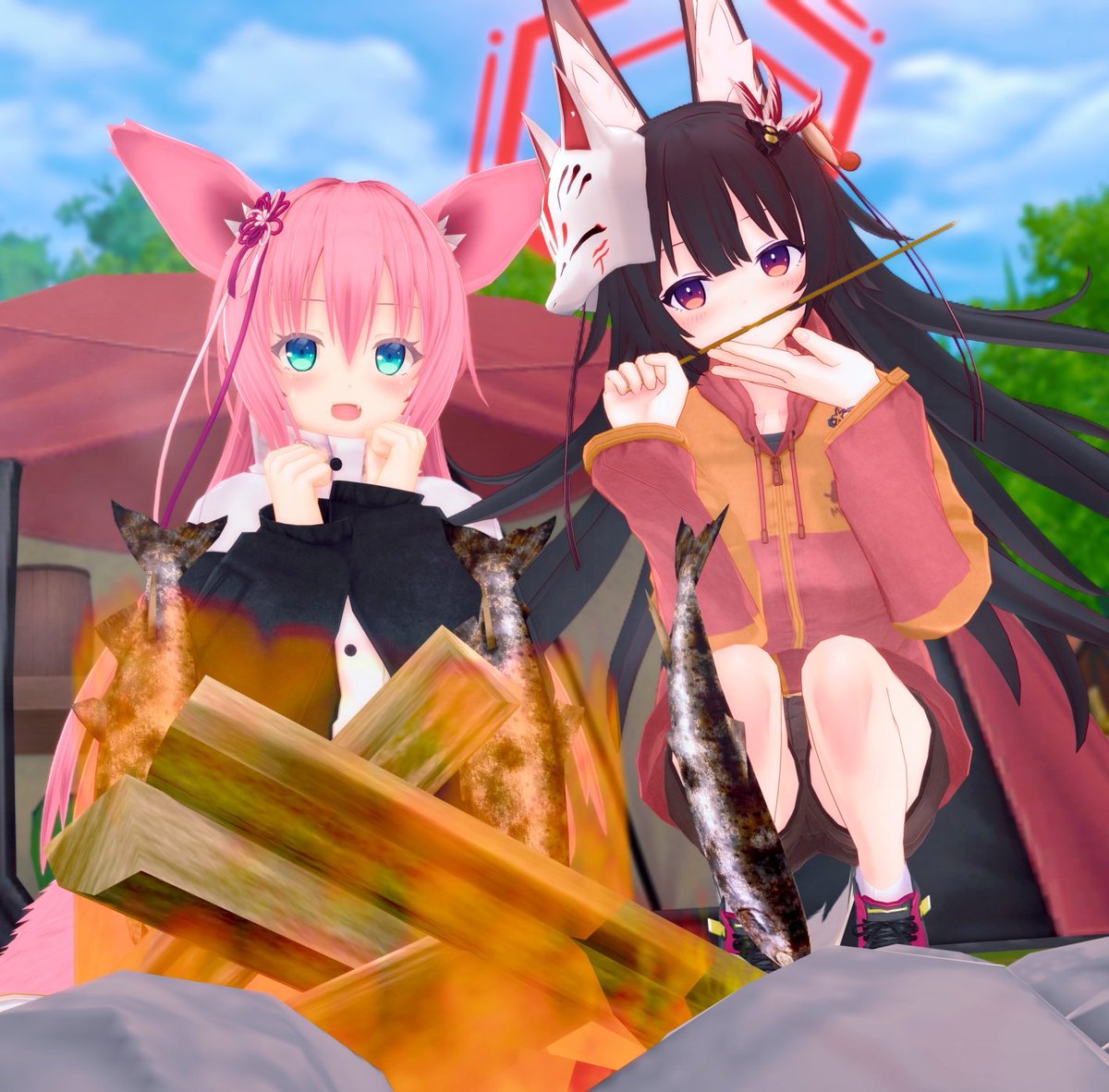 おはようございま～す♪🌅✨
今日はお題！「キャンプ 食事」で鮎をいただく狐ちゃんたち！🦊(*'ヮ'*)🦊「もむいへふよ(もういけるよ)!」二人でキャンプとか仲良すぎか!素晴らしい🥺5月のキャンプ涼しめでいいかもね...(*'w'*)
それでは良い1日を〜♪
＃COM3D2
#cm3d版深夜の真剣エディット60分一本勝負