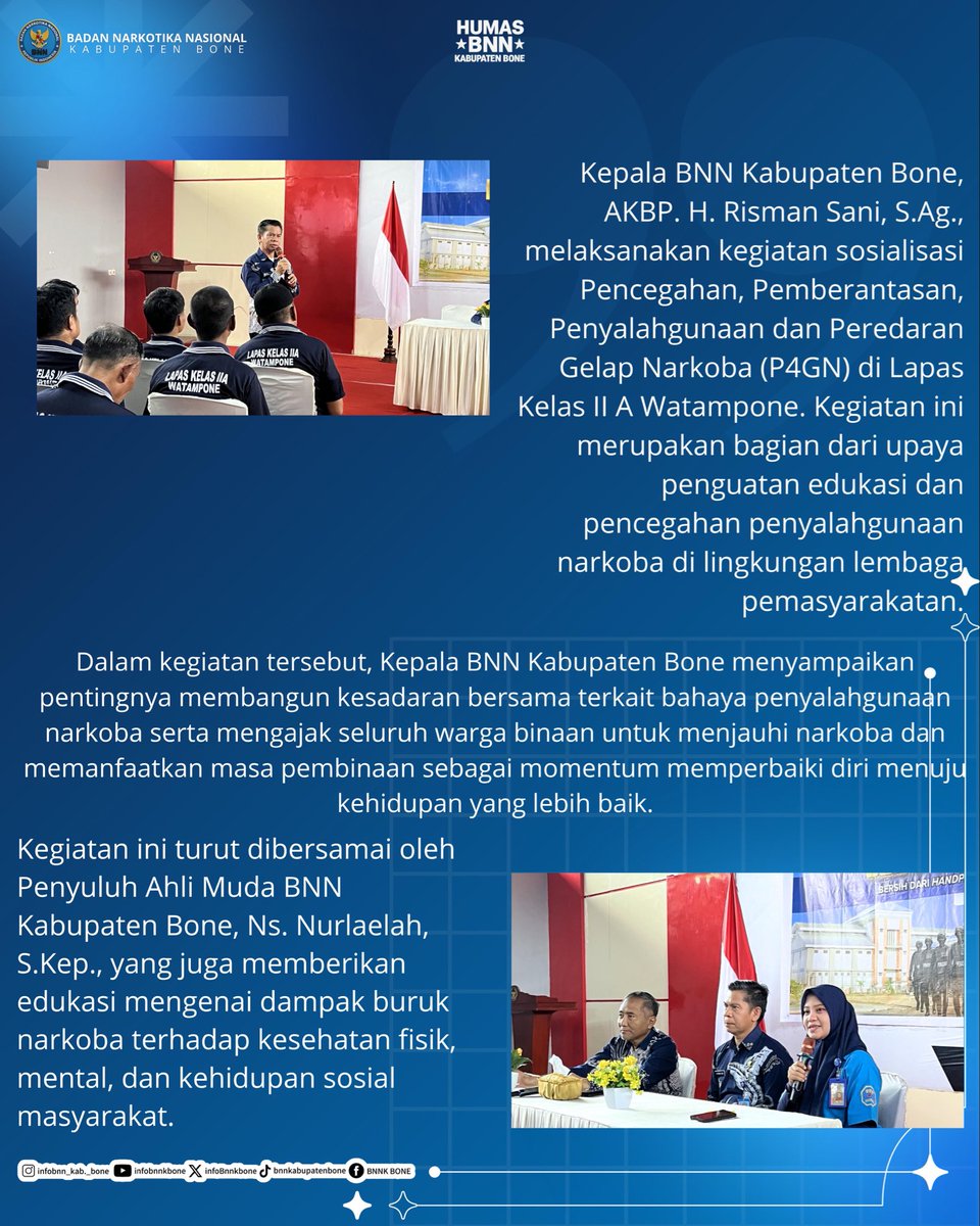 infoBnnkbone's tweet photo. Tidak Ada Ruang bagi Narkoba! Kepala BNNK Bone Perkuat Edukasi P4GN di Lapas Watampone https://t.co/pQn7DvrPda