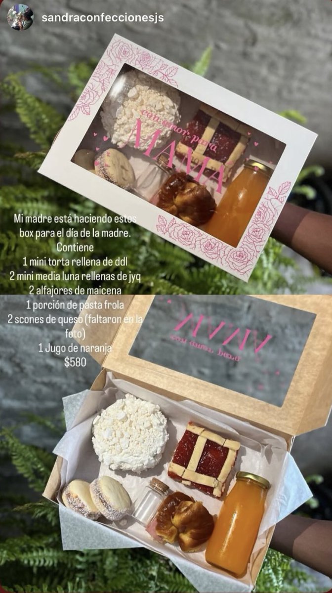 Buenas noches para todos.

La mamá de Juan Izquierdo está haciendo Boxes dulces para el día de la madre.

Su Instagram es sandraconfeccionesjs, está tomando pedidos por ahí.

Ayudamos compartiendo 🙌🏼