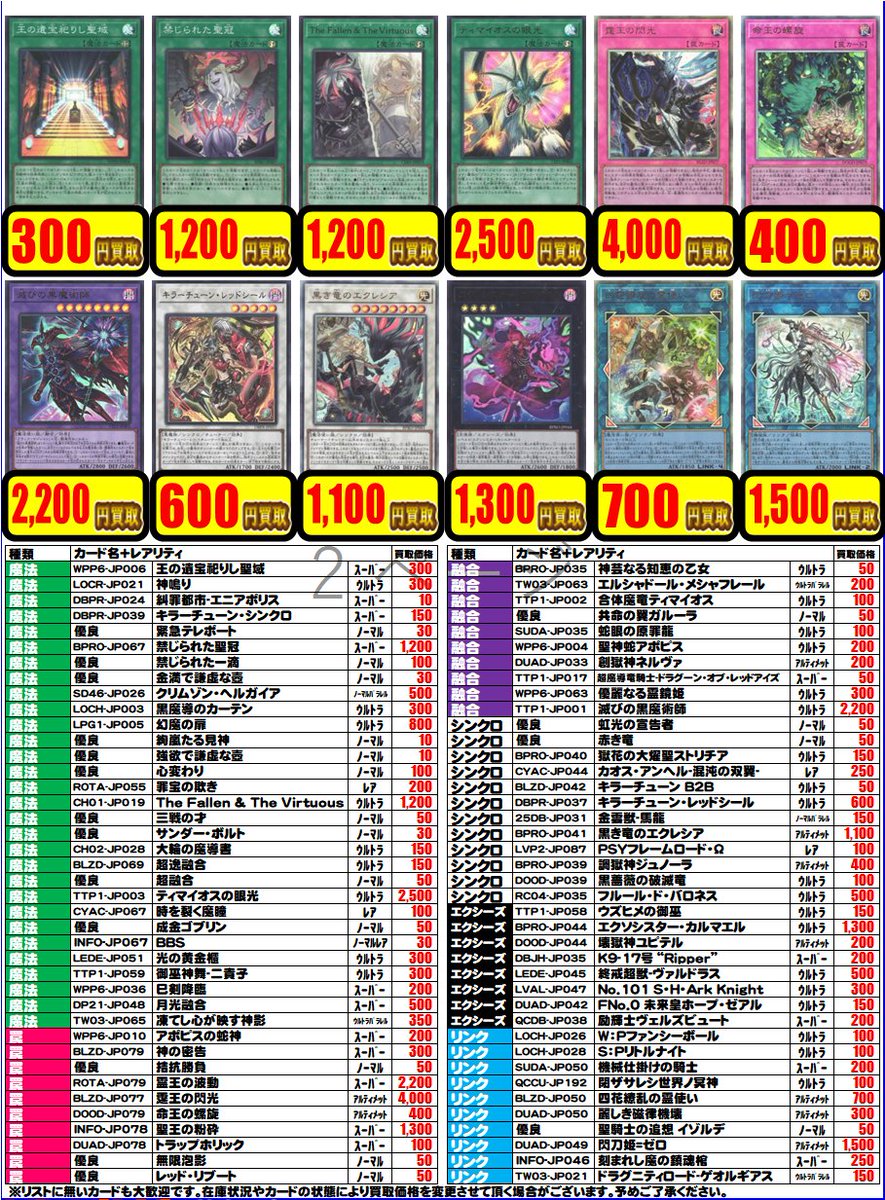 遊戯王 買取情報】 遊戯王OCGデッキパーツの買取表になります！！ お