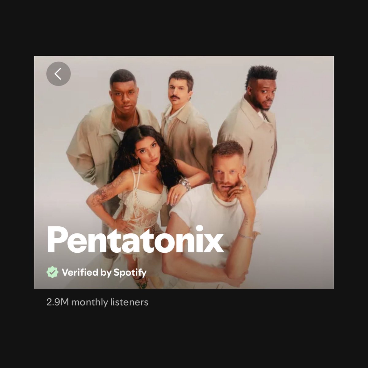 chartatonix's tweet photo. ✅ Pentatonix has been given a ‘Verified By Spotify’ badge, distinguishing their multitalented artistry from the AI slop terrorizing the platform. https://t.co/DdNFgVyh9K