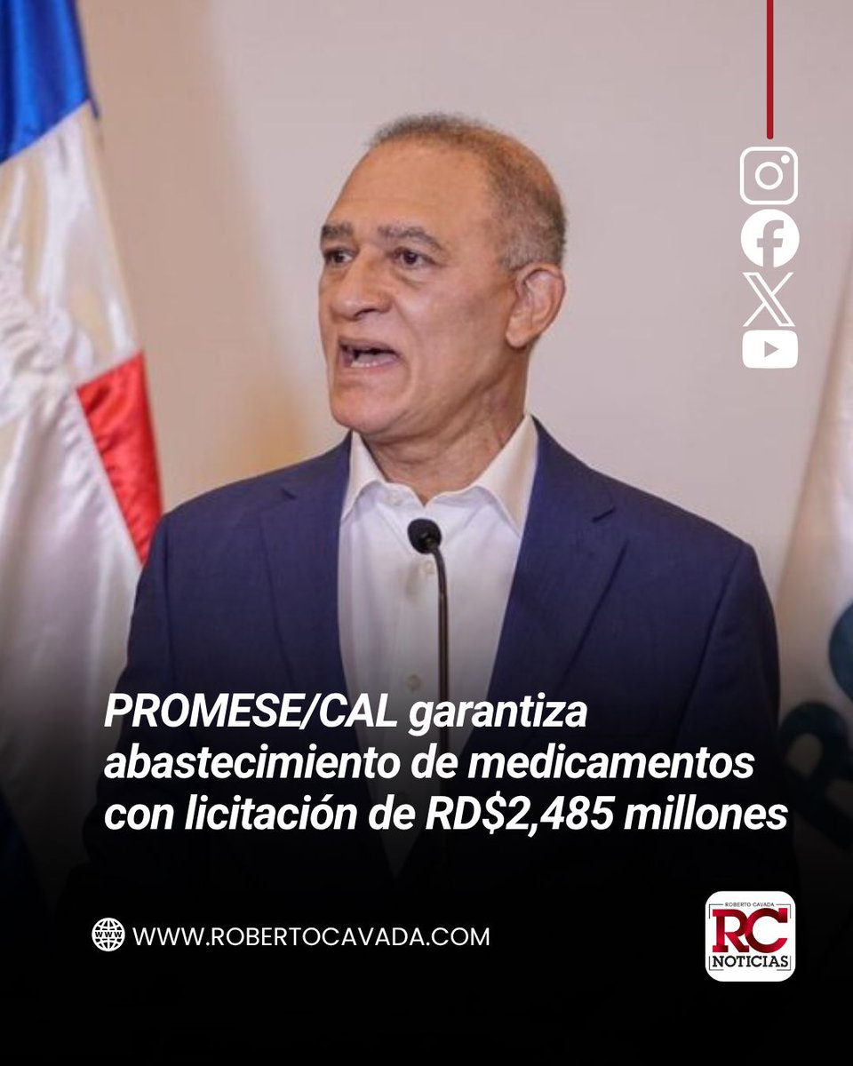 rcavada's tweet photo. PROMESE/CAL garantiza abastecimiento de medicamentos con licitación de RD$2,485 millones
https://t.co/hfbHTnB22Q
#RobertoCavada #RCNoticias #PROMESECAL https://t.co/dAmIppxaID