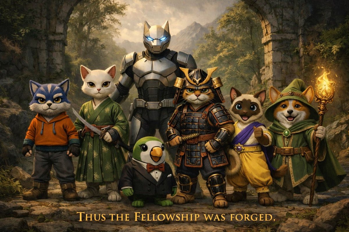 FUDfighter2112's tweet photo. “Thus was the fellowship of TOSHI forged - bound by purpose, guided by light, and destined for legend”… https://t.co/egcEUFydxy