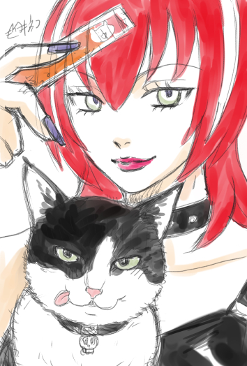 「ねこ展に今出てつ原画のラフ絵3点で～す!ルカちゃんはお迎えされましたが、お父ちゃ」|阿部川キネコのイラスト