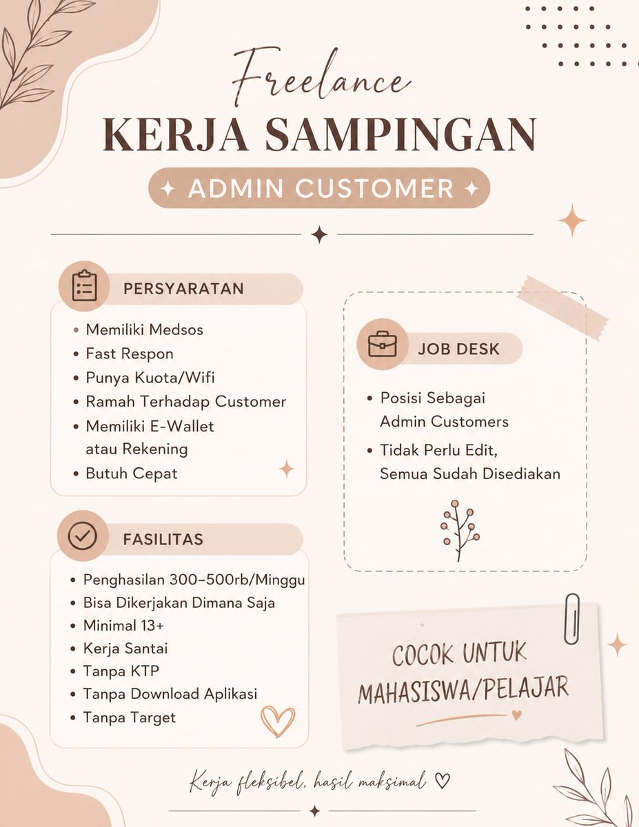 ilymlee_'s tweet photo. 𝐻alooww👋🏻👋🏻!! lagi nyari tambahan uang jajan? aku ada freelance online yang lumayan santai, kalau tertarik boleh dm aku yaa 🤩🙌🏻
#zonauangㅤ #freelace https://t.co/03cplJQF4R