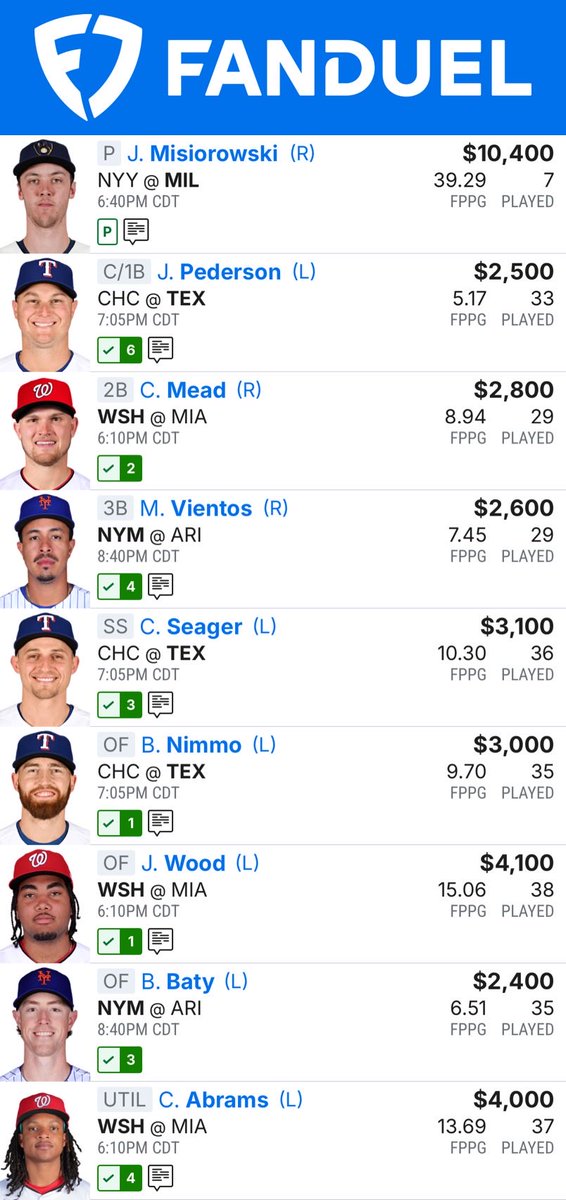 serrano_proof's tweet photo. #fanduel #dfs #mlb Main https://t.co/VCV2Gl2BZj