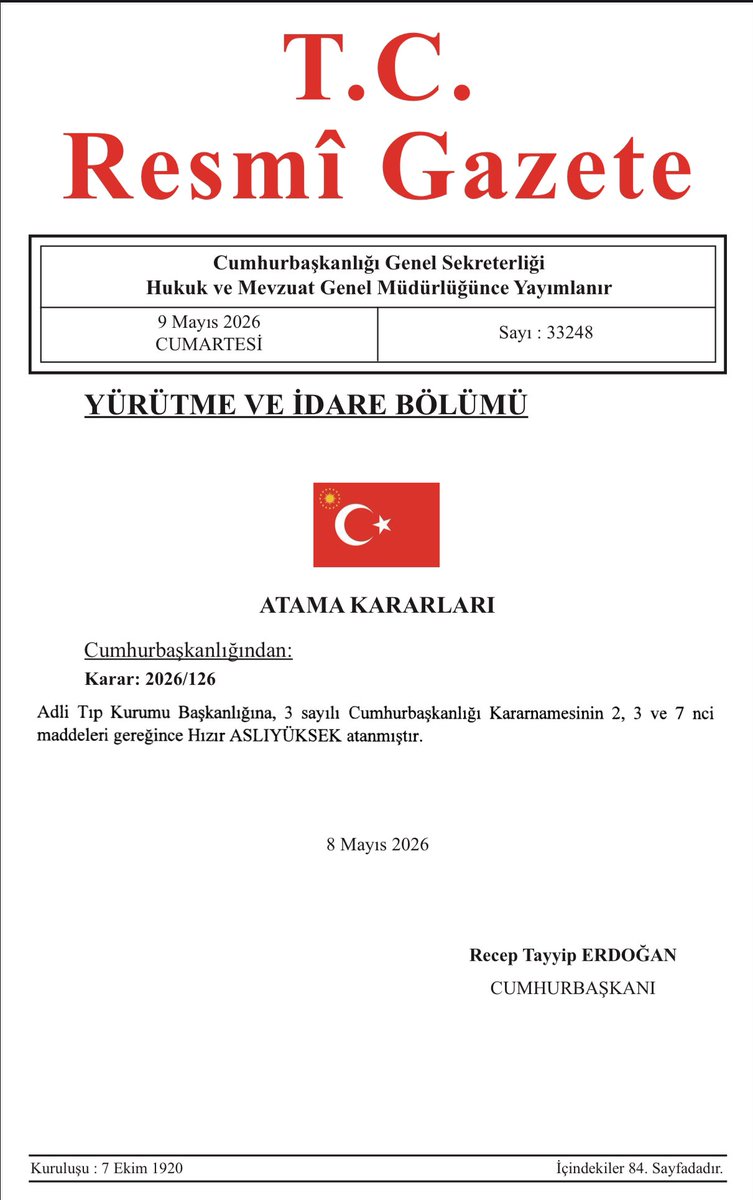 fatihsalihoglu's tweet photo. Sayın Adli Tıp Kurumu Başkanımız Hızır Aslıyüksek’in Cumhurbaşkanlığı Kararnamesi ile yeniden atanmasını gönülden tebrik ederim.

Bu önemli görevlendirmenin ülkemiz, adalet camiamız ve Adli Tıp Kurumu için hayırlara vesile olmasını temenni ediyorum. https://t.co/8iDNjSdzDH