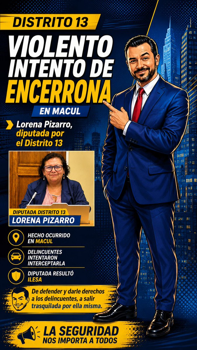 La diputada por el Distrito 13 (Que no vive en el distrito en el cual fue elegida) Lorena Pizarro fue víctima de un intento de encerrona en Macul.
Ironías de la vida: cuando desde el Congreso se preocupan más de los derechos de los delincuentes que de respaldar a Carabineros.