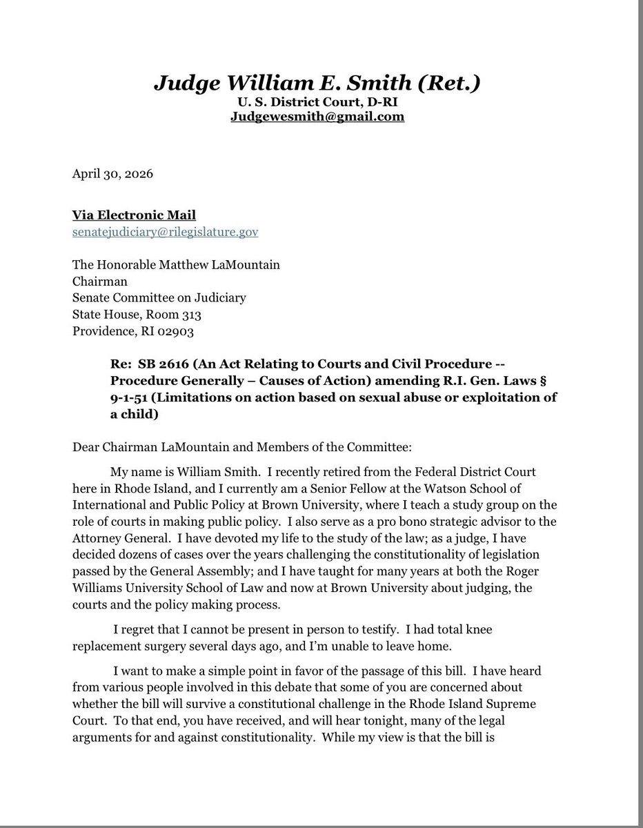 IanDonnis's tweet photo. Retired Federal Judge William E. Smith calls this the wrong Q for the committee and warns of surrendering legislative prerogative to the judiciary (2/2) https://t.co/WONxumQHCY