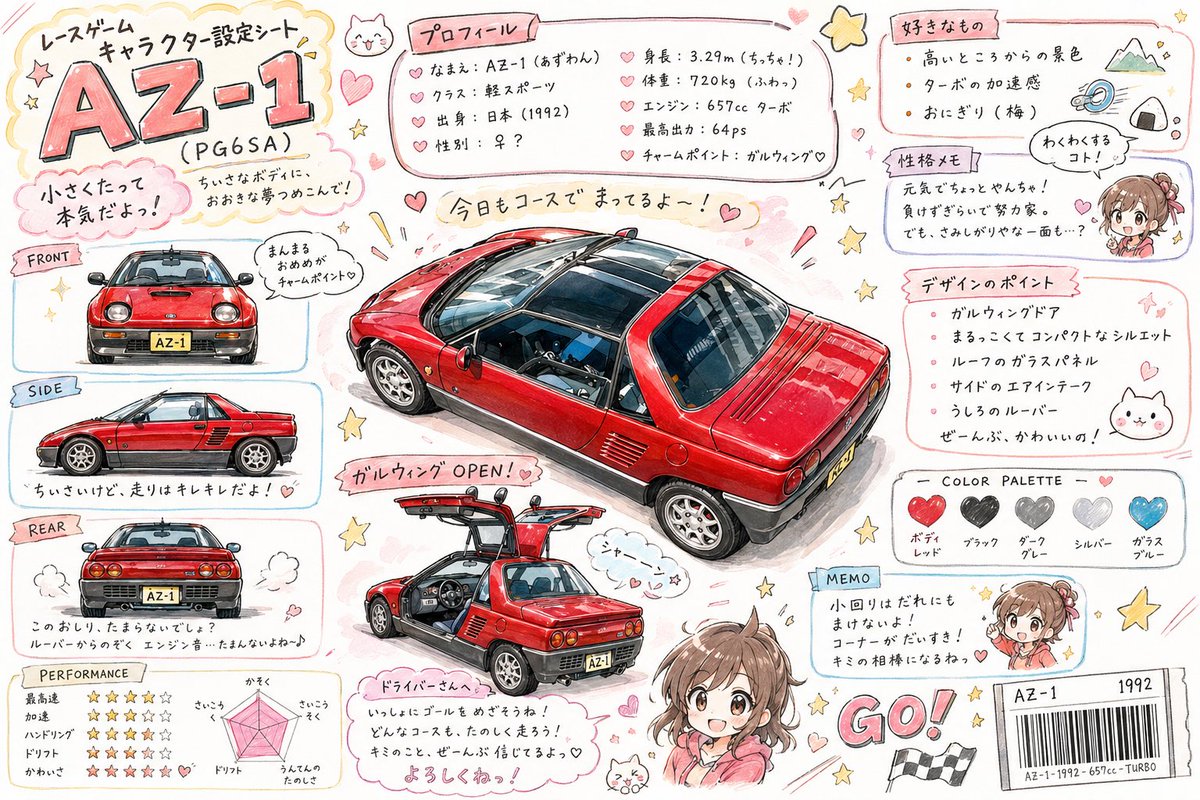 今度はChatGPTに自分で撮った写真一枚貼って呪文唱えたらイラスト丸ごと作ってくれたよ！

チャッピー凄いな…

『自分の愛車』でもこんな感じのイラスト作りたい！って人はリプ欄に『プロンプト欲しい』って書いてね

FFさん限定です！

DMで送るのでイラスト出来たらよければリプに貼って見せてね✨