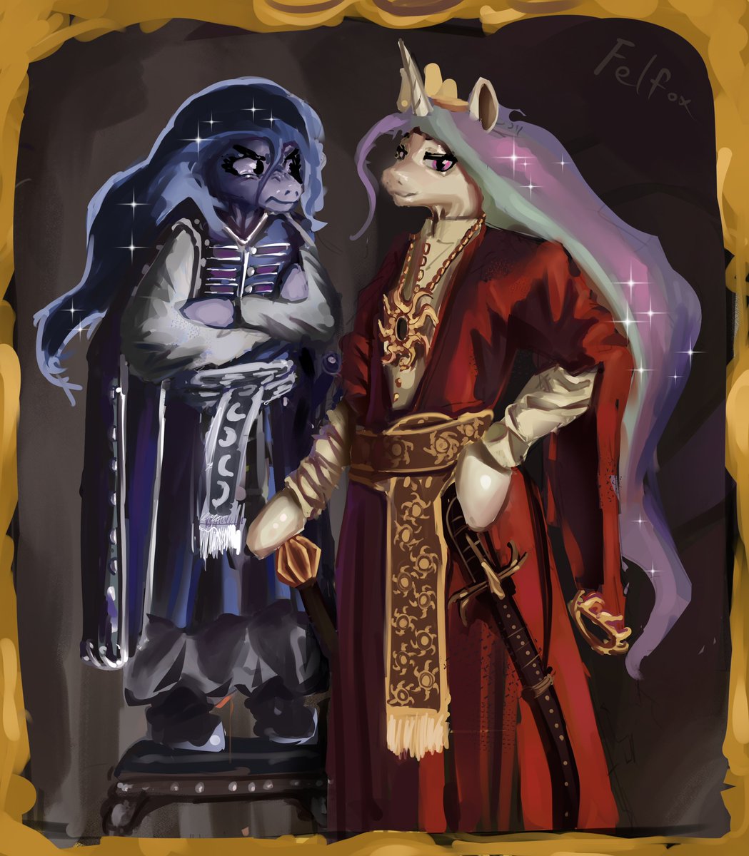FelfoxArt's tweet photo. "Luna dear, at least stop frowning, anger doesn't look good on a princess,"
"I can't believe you didn't let me know about this..."
"I simply wanted to have a portrait of my own."
"And you know i don't want you and me to be separate in these kinds of things!" https://t.co/YF7rdwbK7c