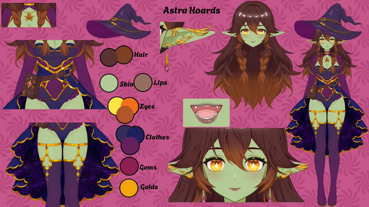 AstraHoards's tweet photo. Thank you to my bestie @Byt3_Darling  for making me a reference sheet!!! 🩷💜 #PrismCustomizableModel #vtuber #goblin #ventraVT https://t.co/NpxuwhuHaF
