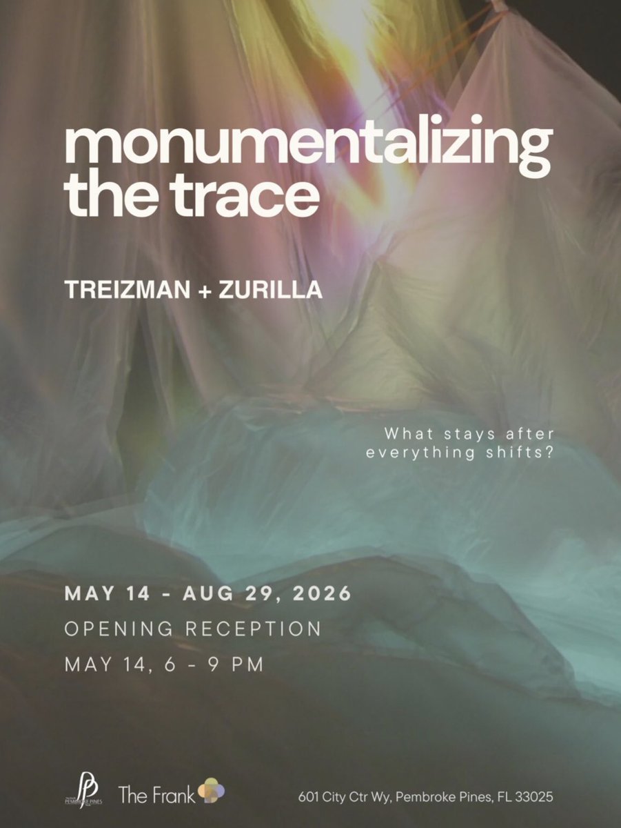 #ArtExhibition --> ‘Monumentalizing the Trace’ opens at The Frank Pembroke Pines, the first solo exhibition by the collaborative artist duo TREIZMAN + ZURILLA, Miami-based artists. Opening Reception on Thursday, May 14th from 6–9pm!
themiamiartscene.com/the-frank-c-or…
