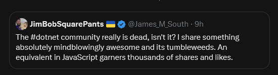 nathanchere's tweet photo. Maybe because "an equivalent in JavaScript" was posted a couple months ago (*cough* https://t.co/fEjHa4L0uJ *cough*) and it was actually innovative and "mindblowingly awesome". https://t.co/njE6DPyNLx