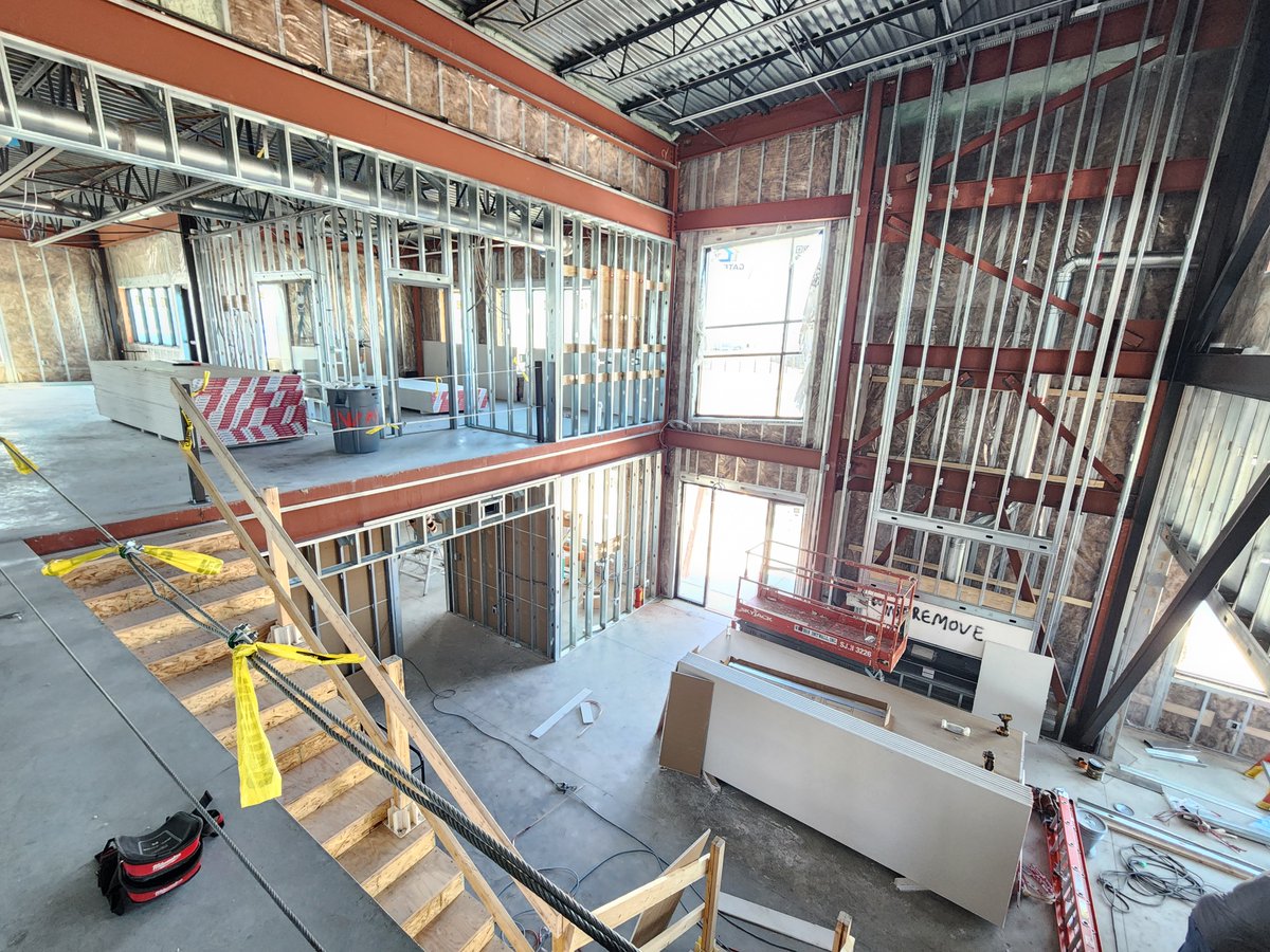 MyGatewayHome's tweet photo. Progress update on our new 16,000-square-foot headquarters! 🚧 Exterior siding is nearly complete and drywall installation is in progress. 

Next up: insulation, interior paint and flooring. Estimated completion early July.

#steelbuilding #commercialconstruction #cheyennewyoming https://t.co/78C6Bmeu81