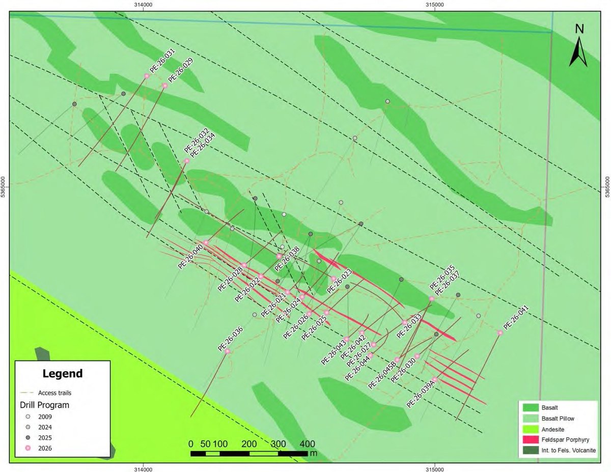 VZZ_mining's tweet photo. 🚨 Exploration Update: Strong program scale at $VZZ’s Perestroika Prospect

✔️ 25 holes completed (vs. 20 planned)
✔️ 12,477m drilled (vs. ~8,000m planned)
✔️ Program expanded beyond initial scope

Operated by Eldorado Gold Corporation, assays pending.

📍 Québec | Abitibi https://t.co/BxGvC5YBBX