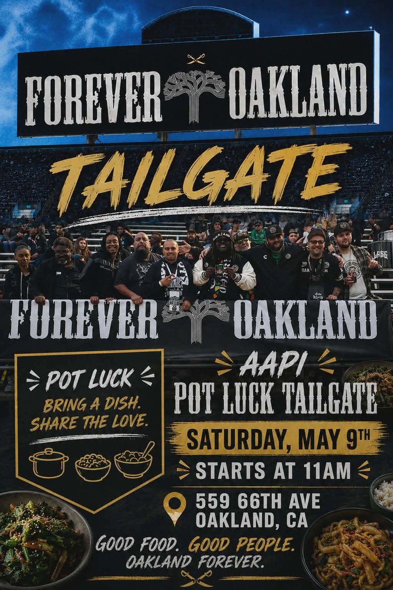 ForeverOakland_'s tweet photo. 🌺🏴 @ForeverOakland_ Tailgate goin UP this Saturday 5/9! ⚽🔥 Pull up to the AAPI Pot Luck Tailgate and bring a dish to share with the fam 🍜🍗🥟🍚 Good food, good vibes, good people all in one spot 💚🖤

📍559 66th Ave, Oakland, CA
🕚 Starts at 11AM https://t.co/PrXkVLUR9X